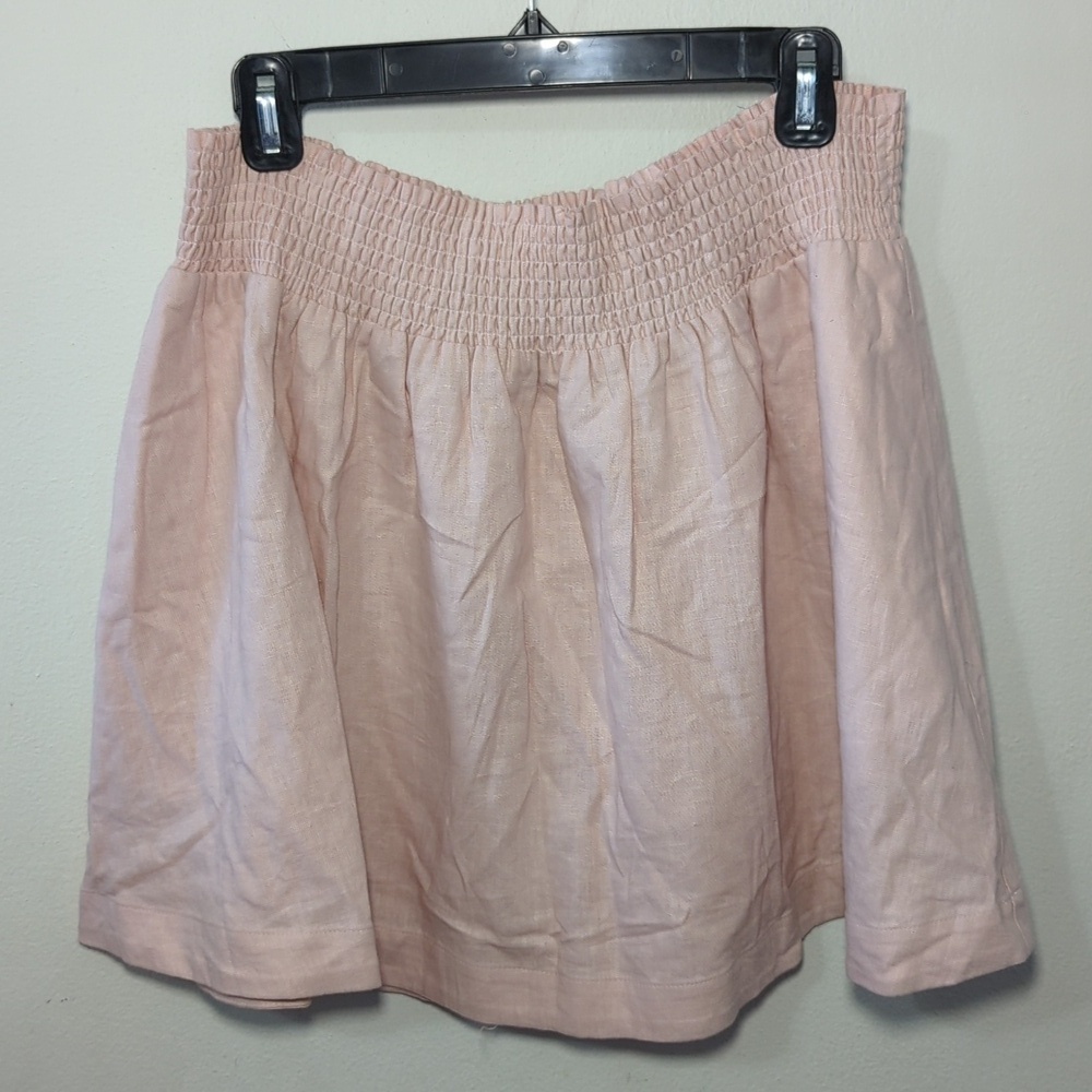 Blush Pink Linen Blend Skirt Elastic Waistband Pockets Open Edit Women's Size L